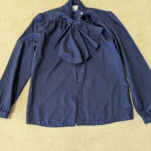 Navy Blue Button-Up Blouse